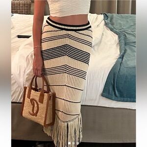 Express: Fringe Knit Skirt with Striped Design